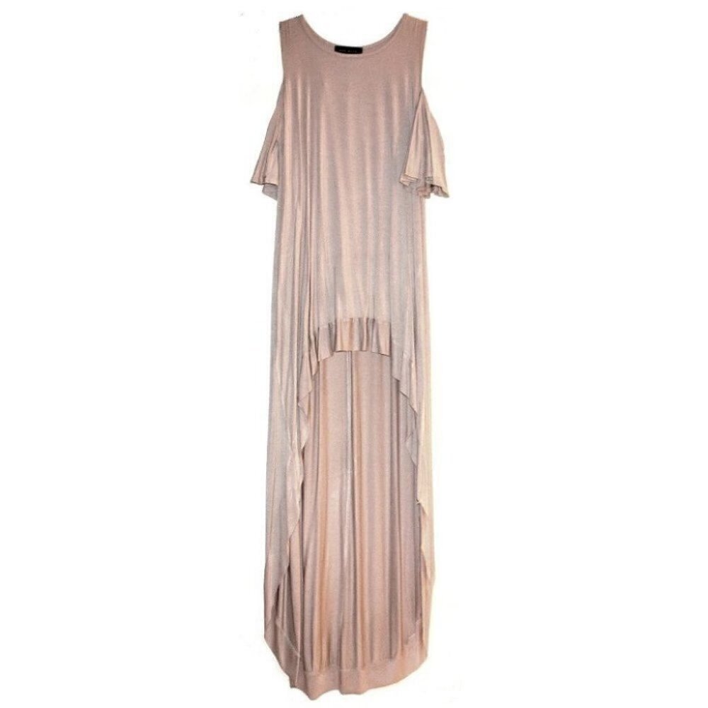 Rae Mode Hi Low Cold Shoulder Top in Beige Tan Neutral Viscose Modal Span Soft